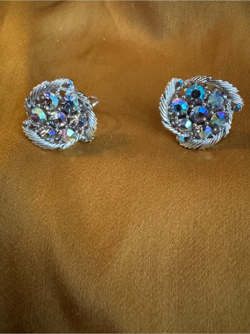 Aurora Crystal Cluster Clip-On Earrings - Silver Tone